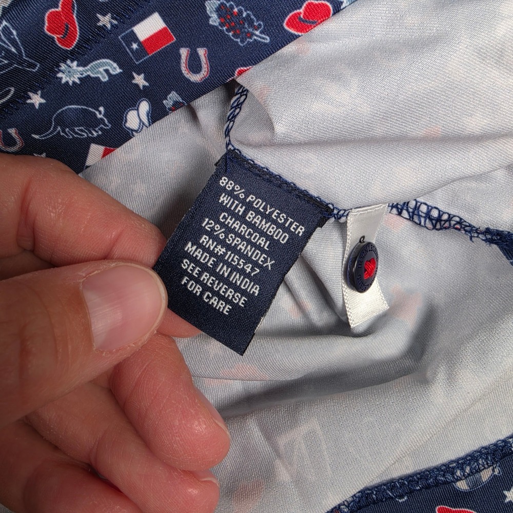 Horn Legend Polo Shirt Mens M Navy Texas Print Bamboo Charcoal Luxury NWT - Picture 6 of 7